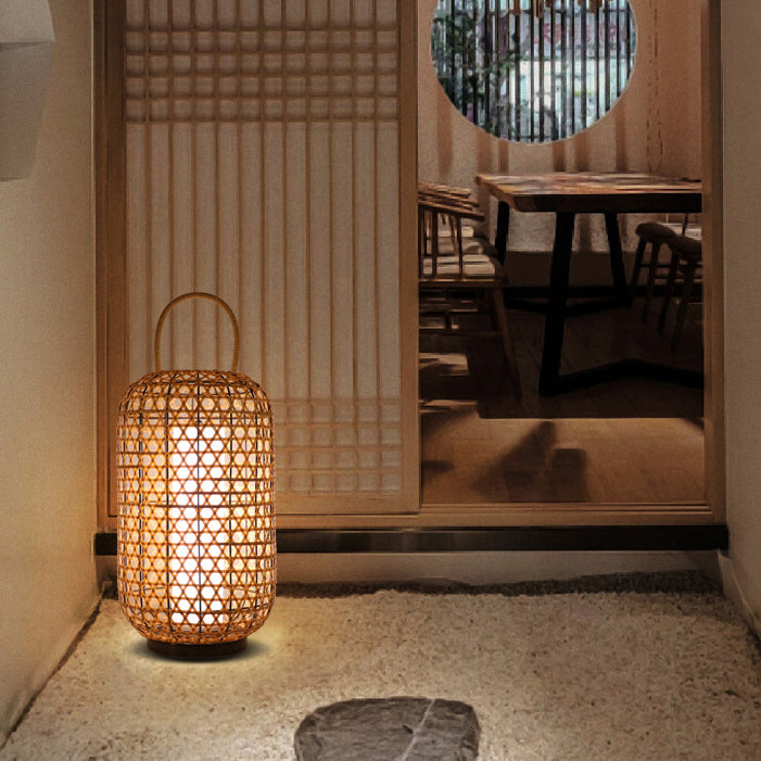 Rattan Weaving Cylinder Outdoor Light