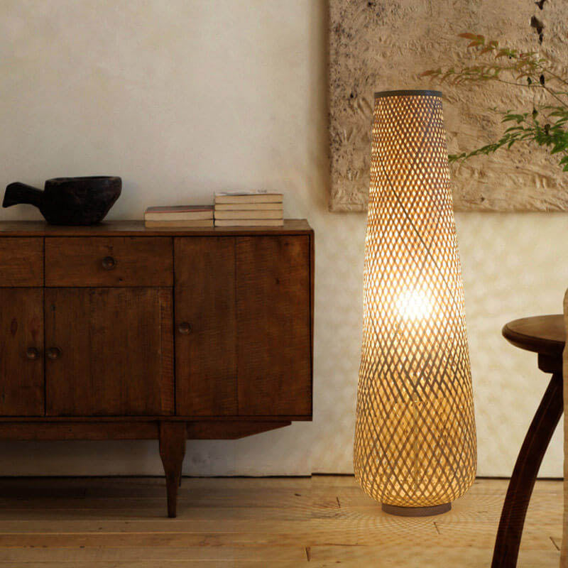 Modern Bamboo Weaving Column Floor Lamp