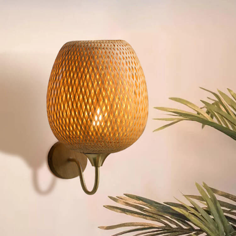 Bamboo Weaving Handwoven Round Wall Lamp