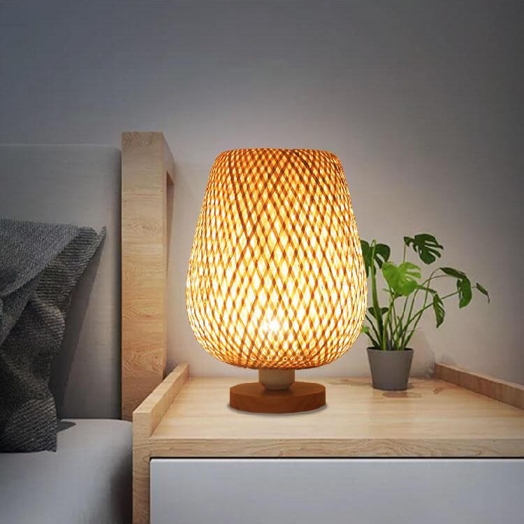 Bamboo Weaving Oval Table Lamp