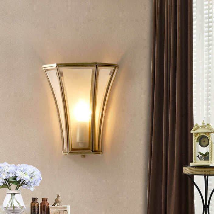 Glass Brass Column Wall Lamp