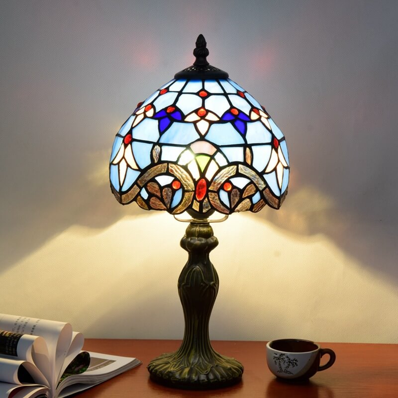 Blue Baroque Stained Glass Table Lamp
