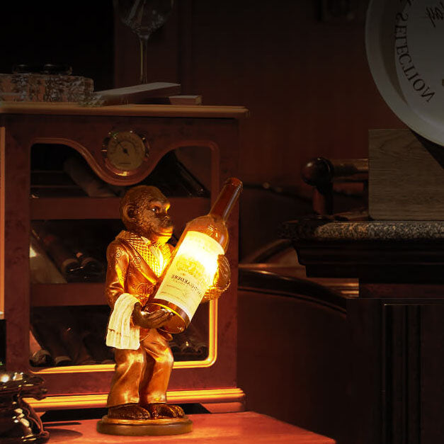 Monkey Resin Wine Bottle Table Lamp