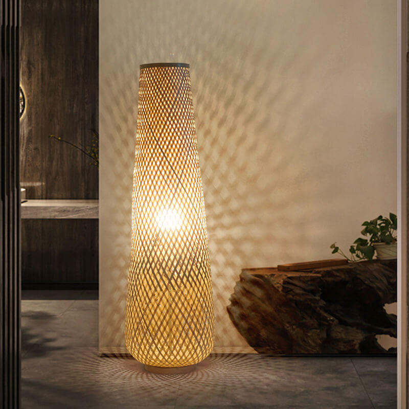 Modern Bamboo Weaving Column Floor Lamp