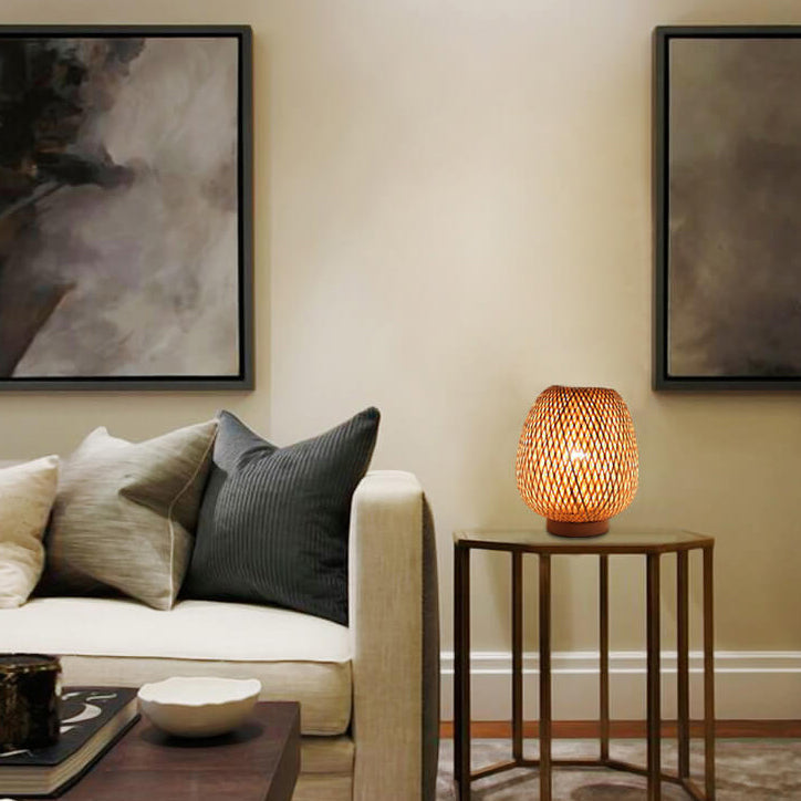 Bamboo Weaving Round Decorative Table Lamp