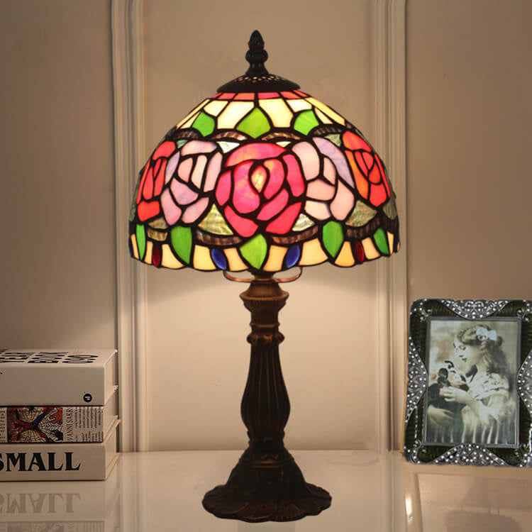Flowering Rose Stained Glass Table Lamp