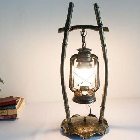 Antique Kerosene Iron Glass Table Lamp
