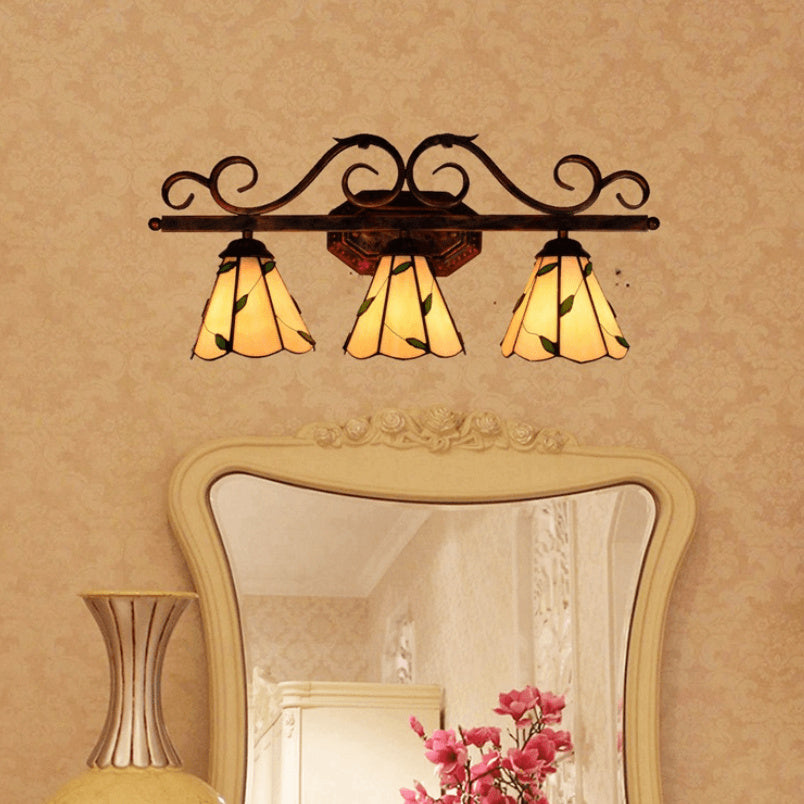 Leaf Stained Glass 3-Light Wall Lamp