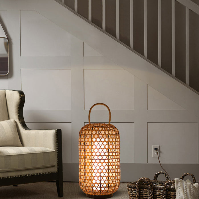 Rattan Weaving Cylinder Outdoor Light