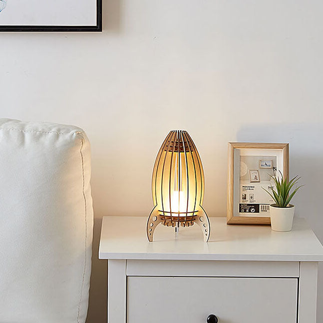 Wood Carving Rocket Night Table Lamp