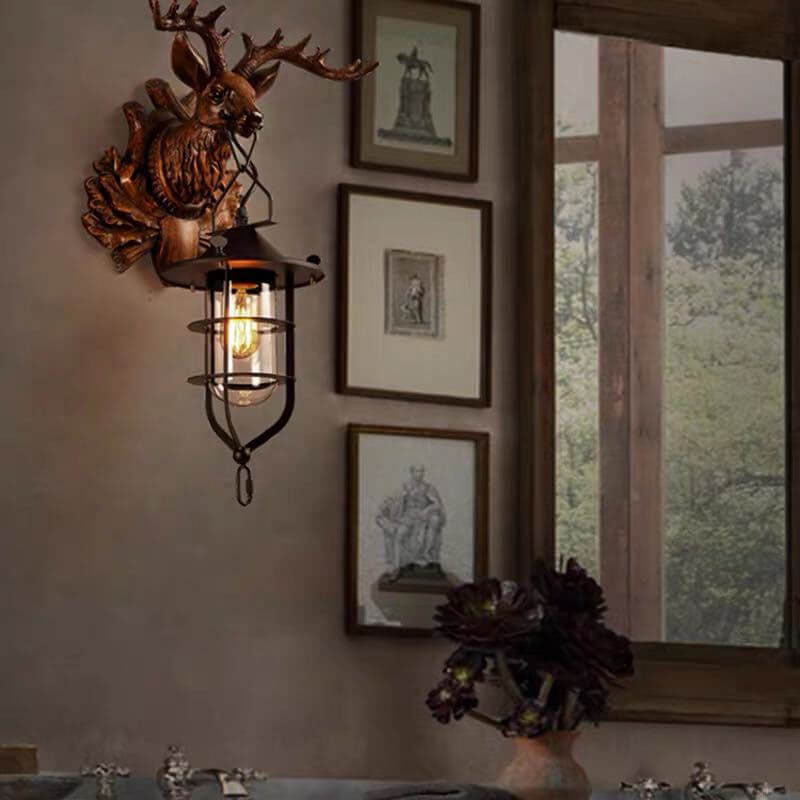 Deer Head Antlers Wall Lamp