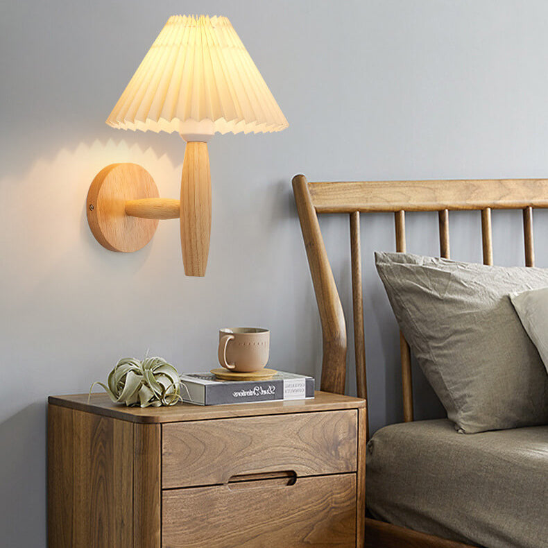 Wooden Pleated Umbrella Wall Lamp
