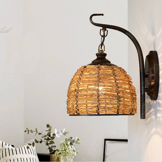 Rattan Weaving Dome Wall Lamp