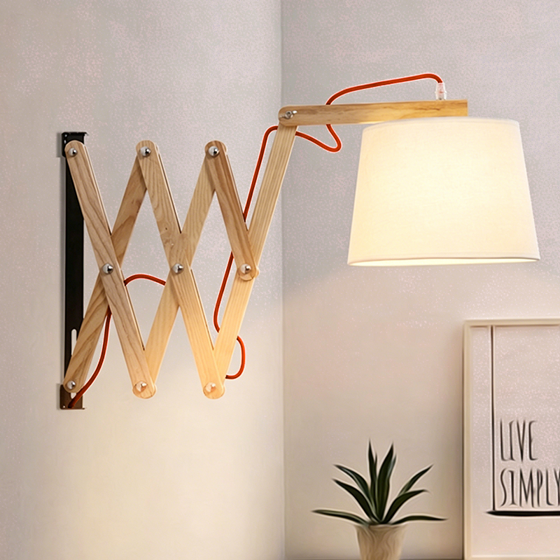 Fabric Cone Solid Wood Wall Lamp