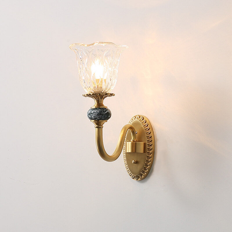 Floral Glass Brass Curved Wall Lamp