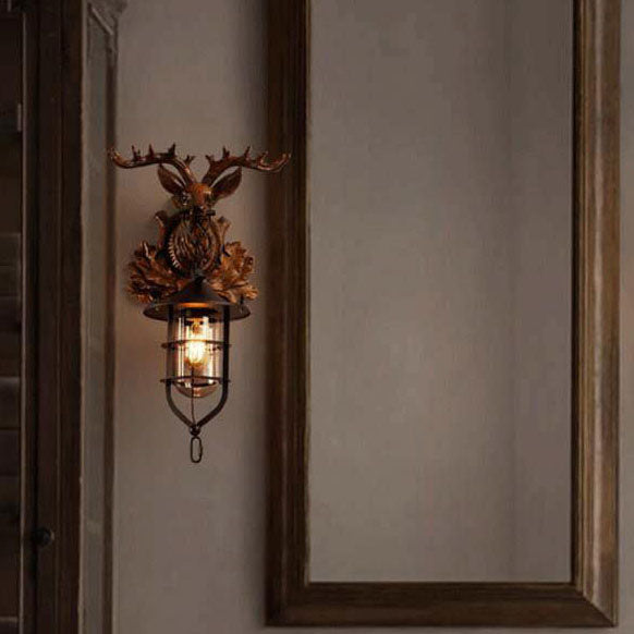 Deer Head Antlers Wall Lamp