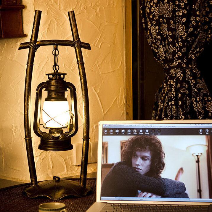 Antique Kerosene Iron Glass Table Lamp