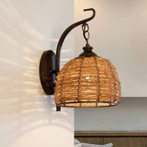 Rattan Weaving Dome Wall Lamp