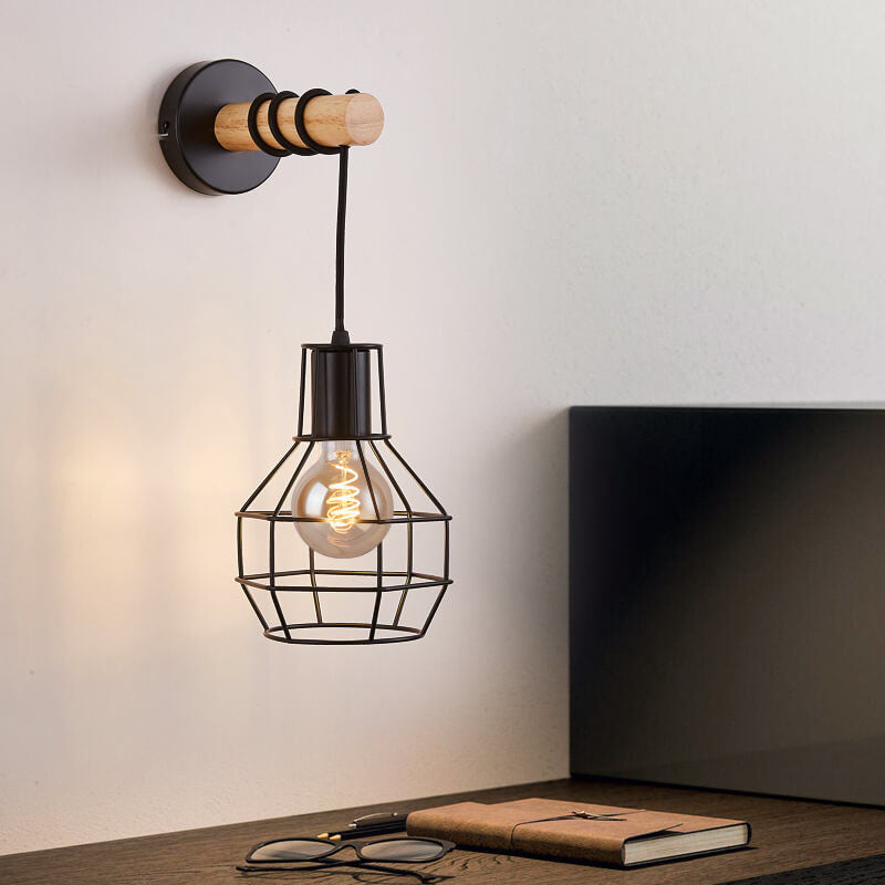 Wrought Iron Cage Shape Wall Lamp
