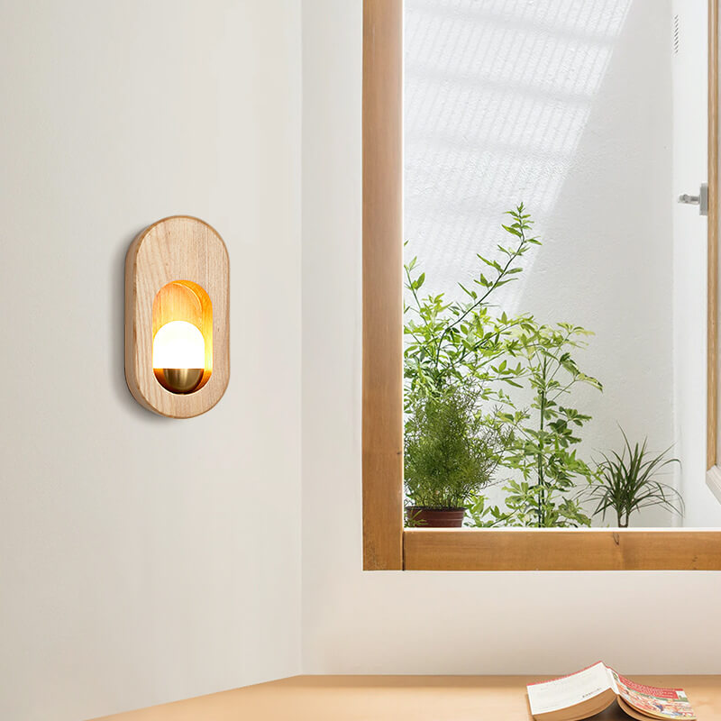 Circle Ring Solid Wood Wall Lamp