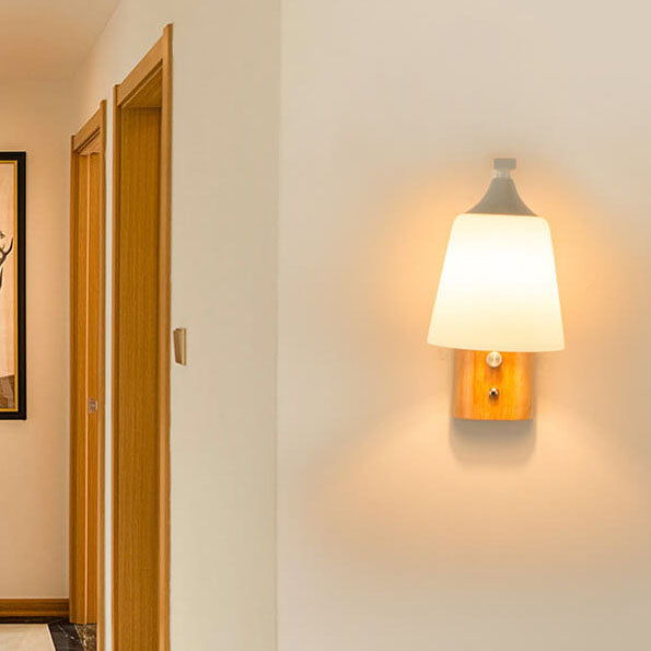 Solid Wood Glass Bell Wall Lamp