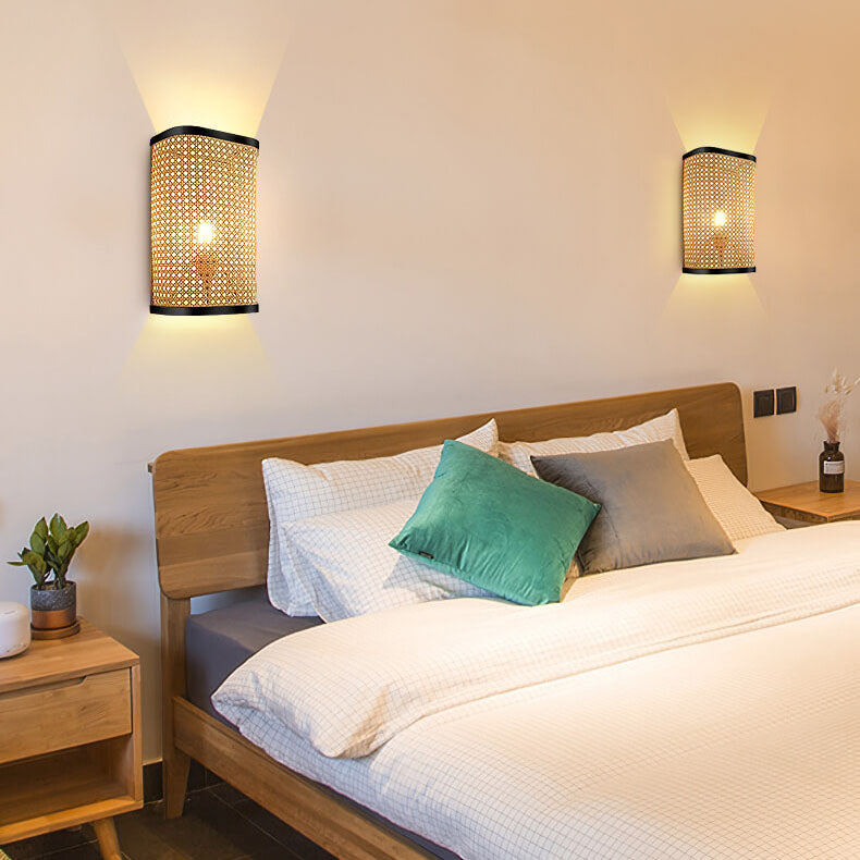 Rattan Weaving Square Wall Lamp