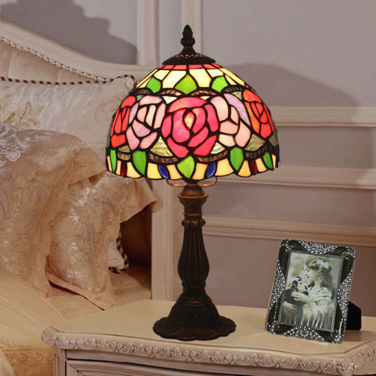 Flowering Rose Stained Glass Table Lamp