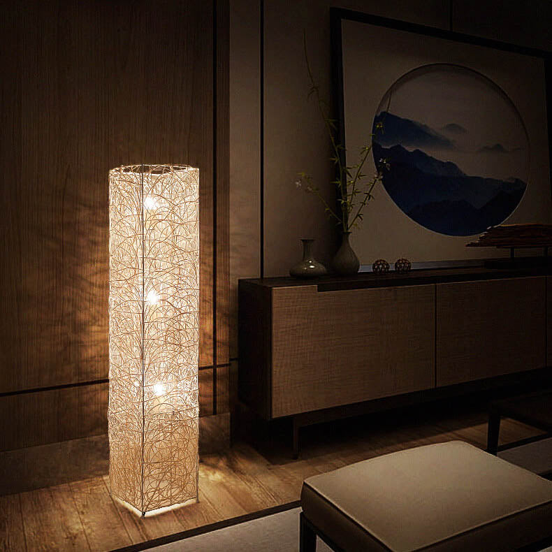 Minimalist Rattan Weaving Column 3-Light Floor Lamp