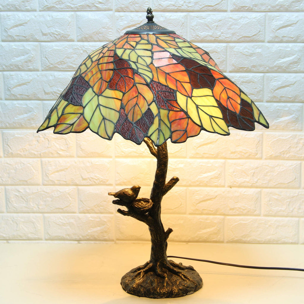 Leaf Stained Glass 2-Light Table Lamp