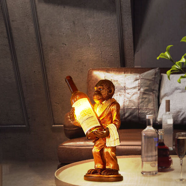 Monkey Resin Wine Bottle Table Lamp