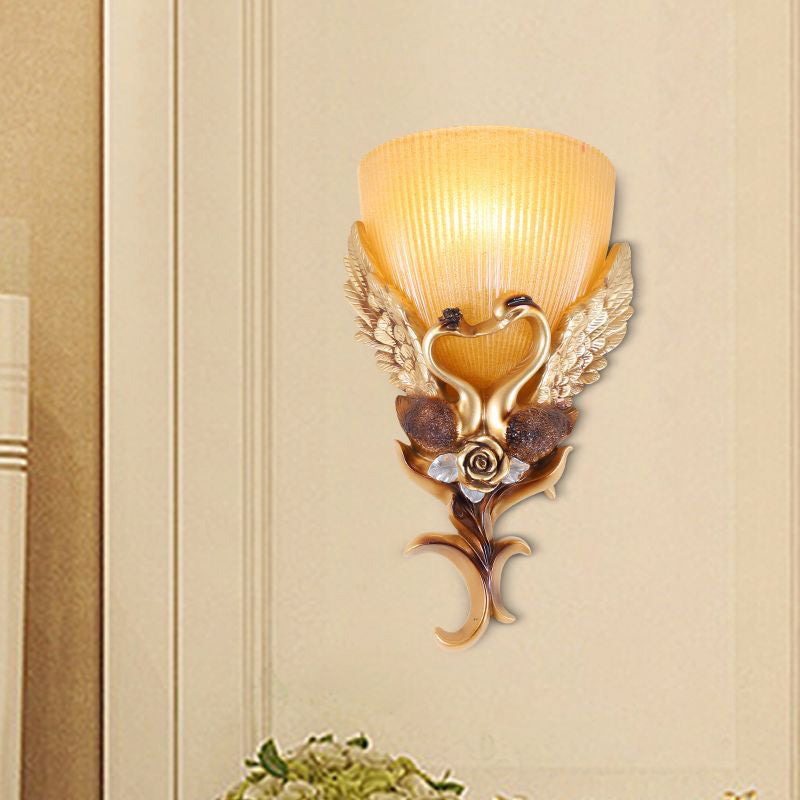 Swan Carving Flared Glass Wall Lamp