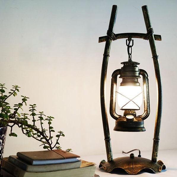 Antique Kerosene Iron Glass Table Lamp