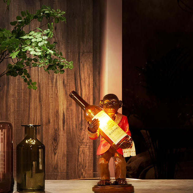Monkey Resin Wine Bottle Table Lamp