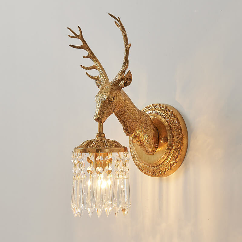 Deer Head Brass Crystal Wall Lamp