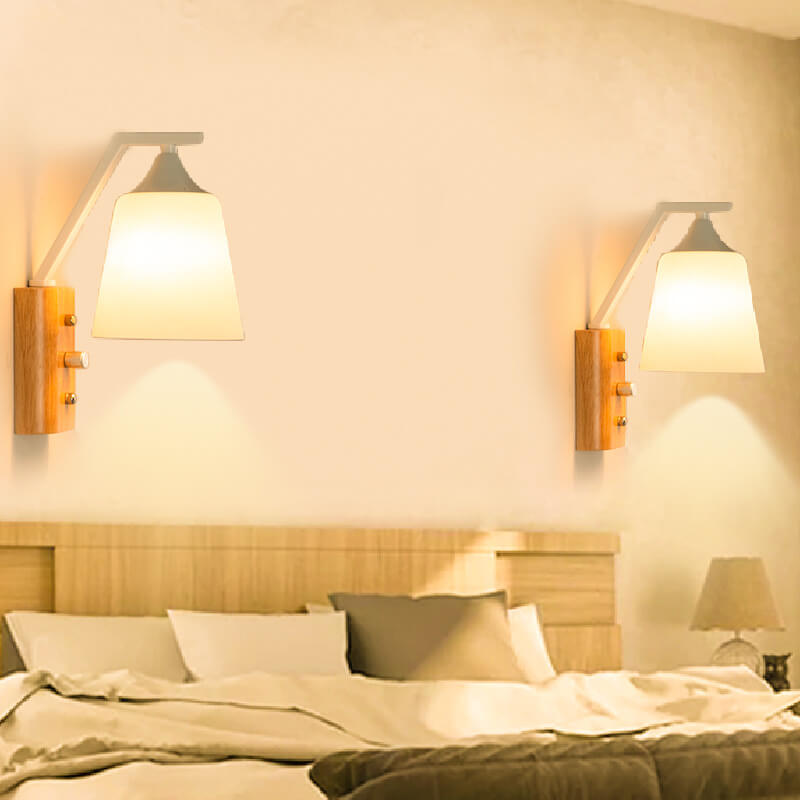 Solid Wood Glass Bell Wall Lamp