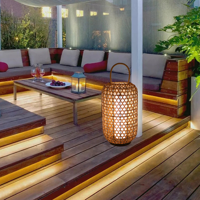 Rattan Weaving Cylinder Outdoor Light