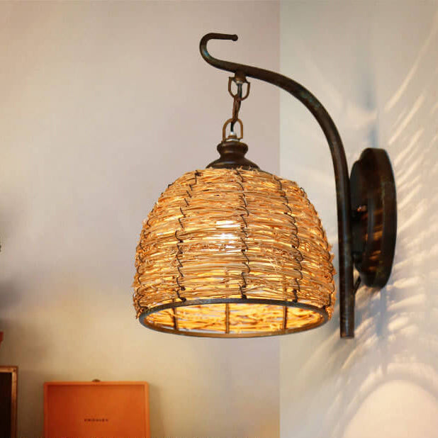Rattan Weaving Dome Wall Lamp