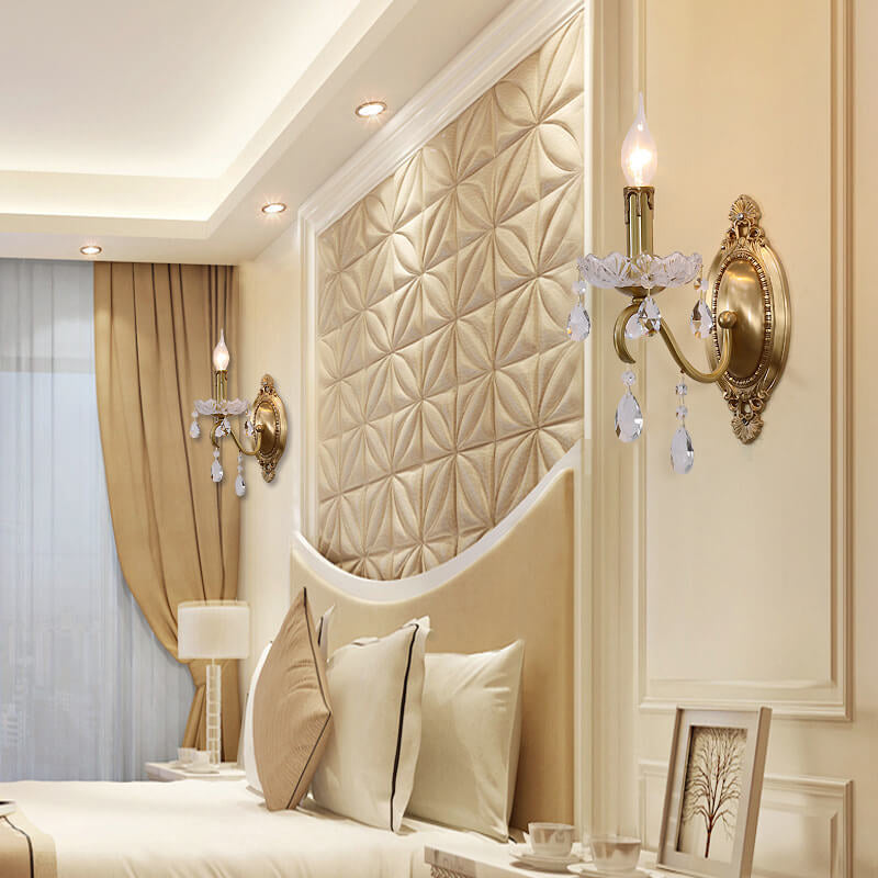 Brass Crystal Candle 1/2 Wall Lamp
