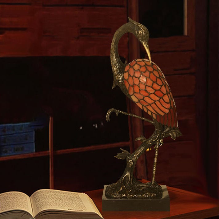 Crane Stained Glass Table Lamp