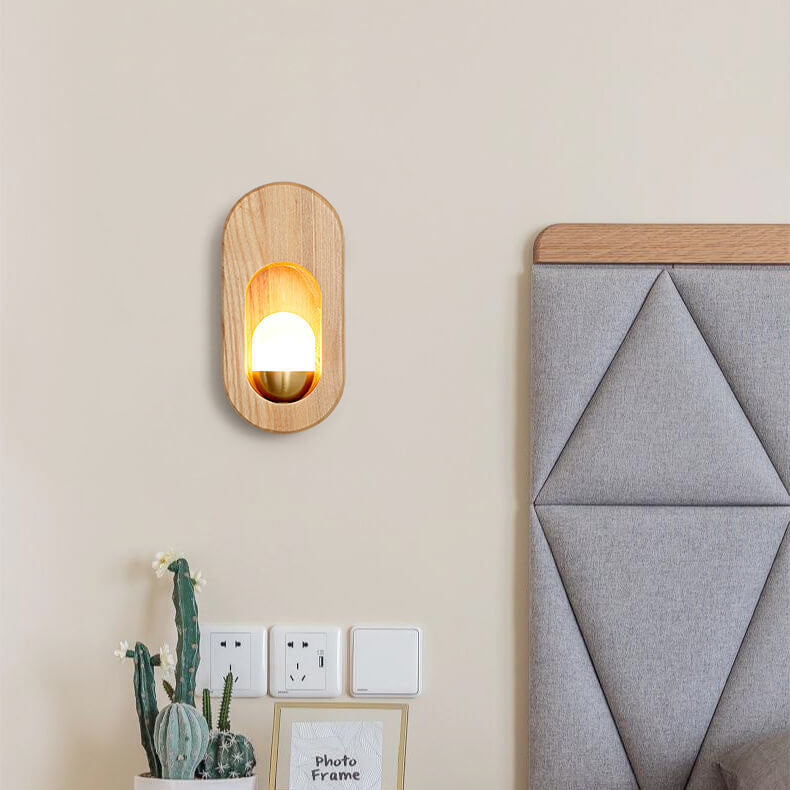 Circle Ring Solid Wood Wall Lamp