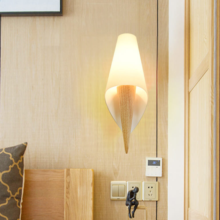 Wide Flare White Glass Wall Lamp