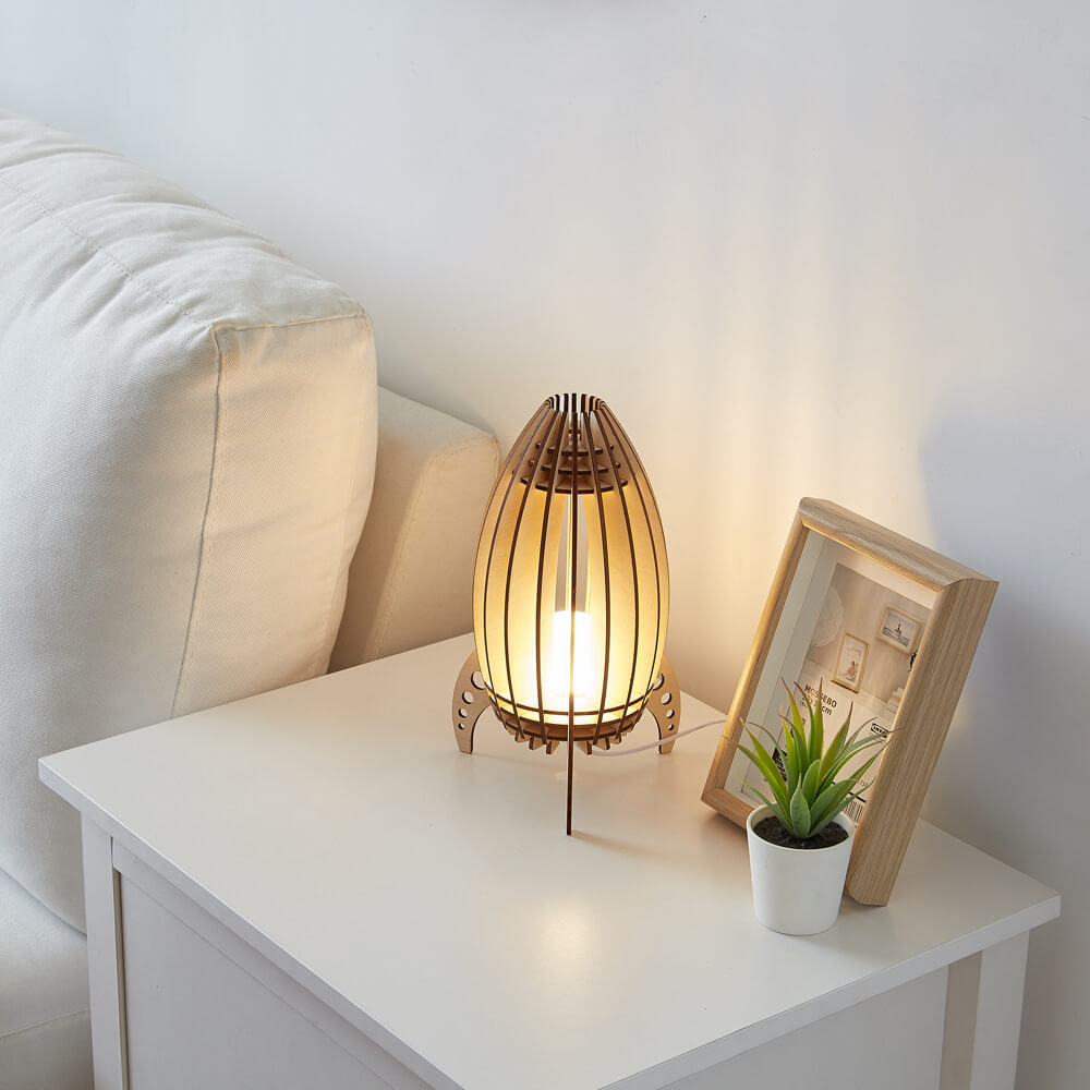 Wood Carving Rocket Night Table Lamp
