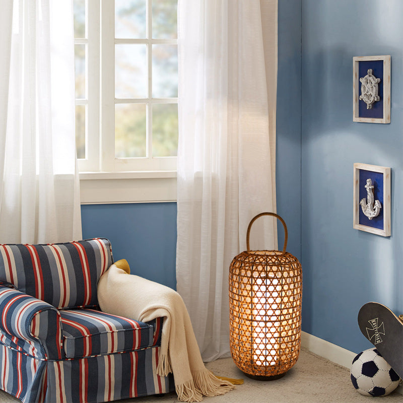 Rattan Weaving Cylinder Outdoor Light