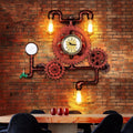 Gear Water Pipe Clock 3-Light Wall Lamp