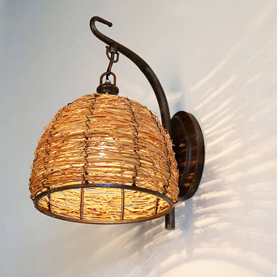 Rattan Weaving Dome Wall Lamp