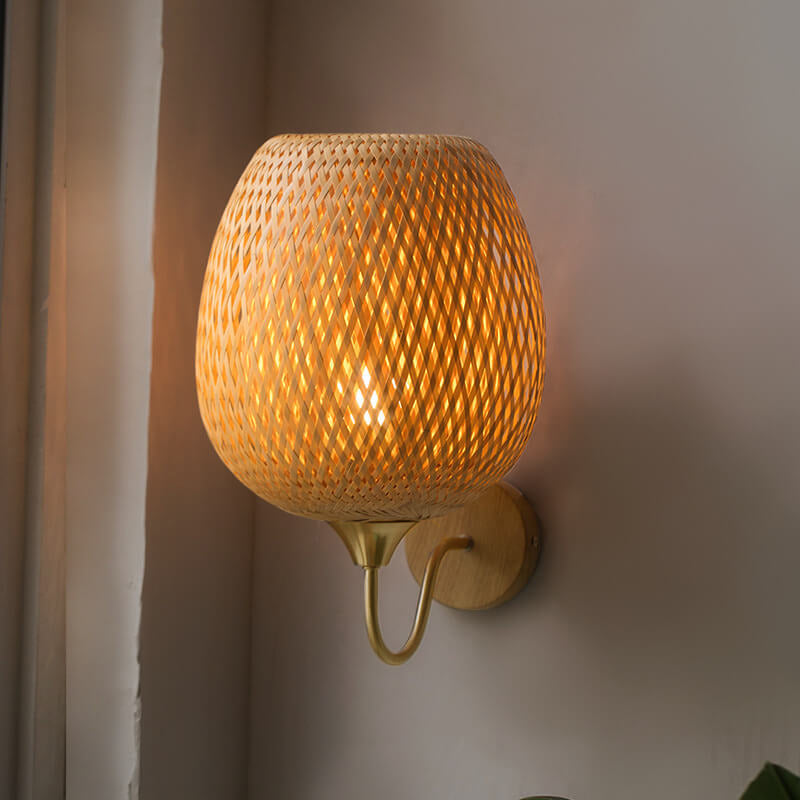 Bamboo Weaving Handwoven Round Wall Lamp