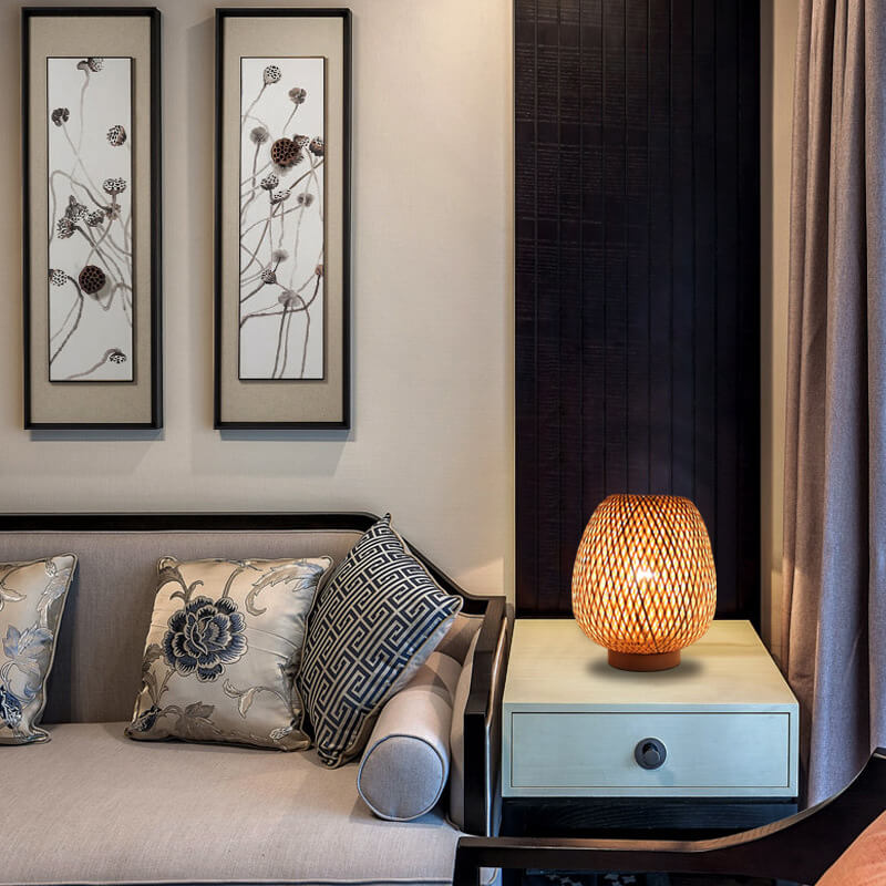 Bamboo Weaving Round Decorative Table Lamp