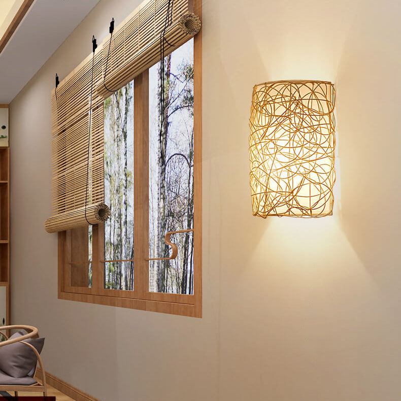 Rattan Weaving Half-Cylinder Wall Lamp