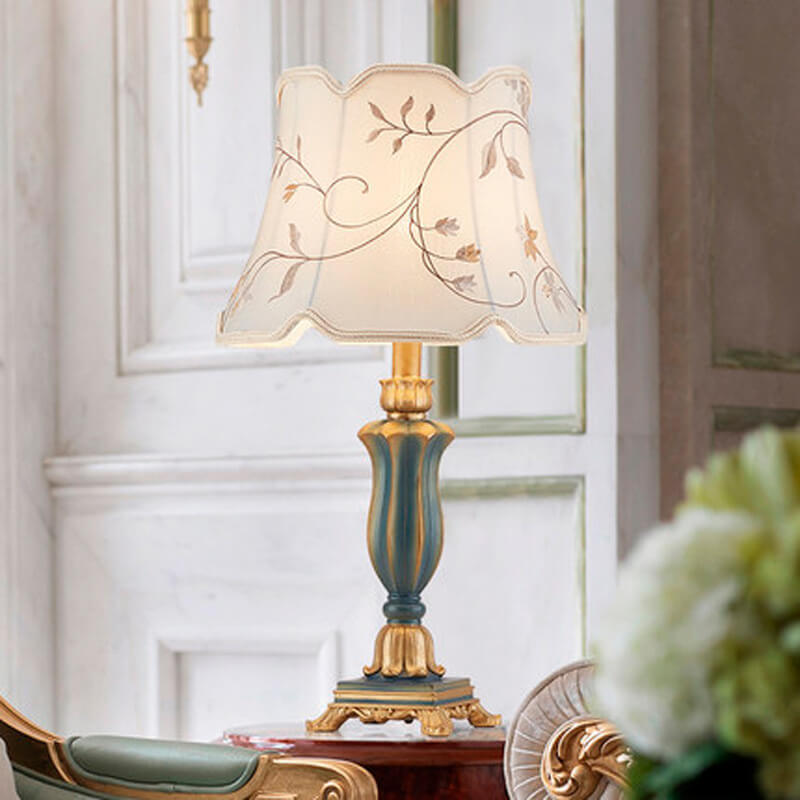 Round Fabric Resin Classical Table Lamp