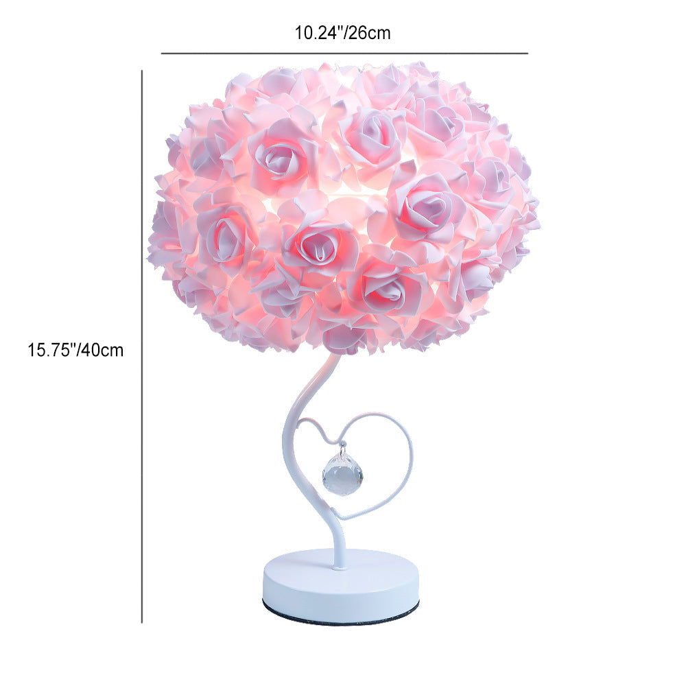 Fabric Rose Flower Hardware Table Lamp